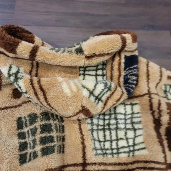 Boys Small S Hooded Plush Fleece Robe Tan Brown Soft Warm - Picture 8 of 8